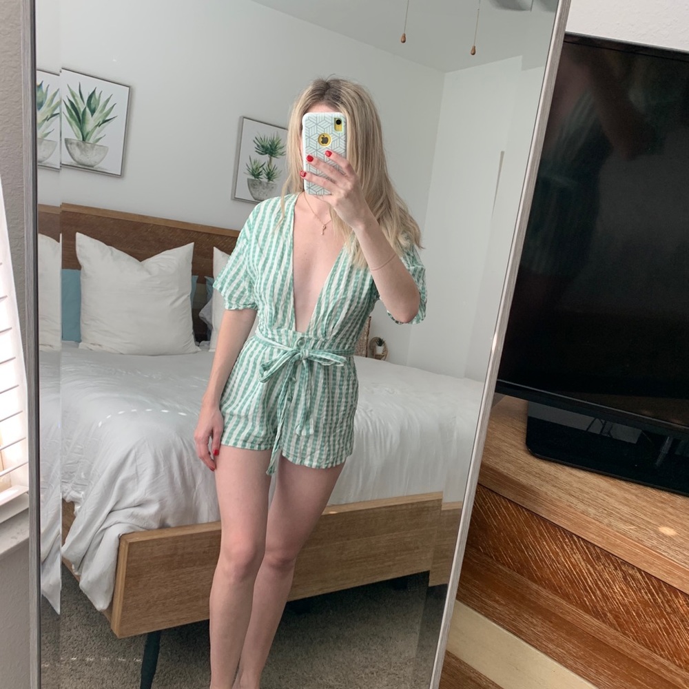 Lovers & friends green striped romper